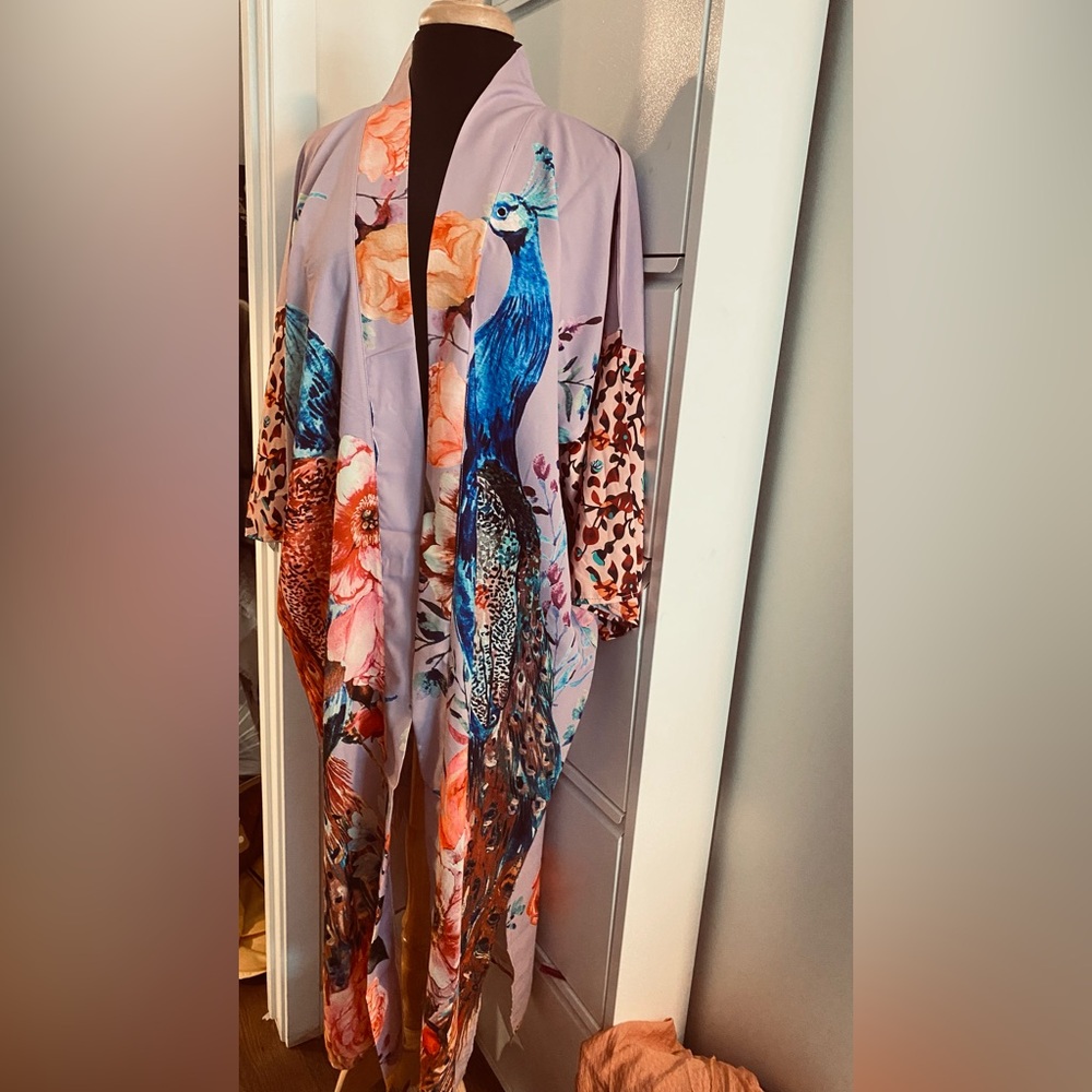 Elegant Peacock Print Women's Robe